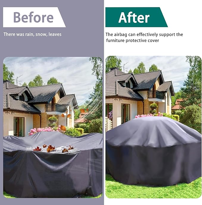 Adnee 87 x 37 Inch Patio Furniture Cover Airbag-Rectangle PP Patio Table Cover Air Pillow-Inflatable Outdoor Furniture Cover Support Prevents Leaves,Water and Snow Pooling