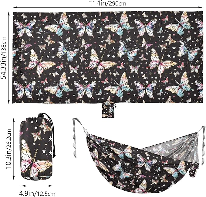 Camping Hammock Outdoor Hammocks for Outside Butterfly Dreamy Beach Trees Portable Lightweight with Pockets Tree Straps Indoor
