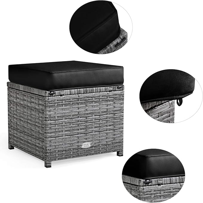 Tangkula 7 Pieces Patio Furniture Set, Outdoor Sectional Rattan Sofa Set with Cushions, All Weather Wicker Conversation Couch Set w/Dining Table & Ottomans for Backyard Garden Poolside (Black)