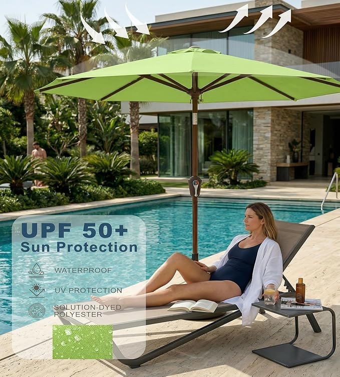 PatioKingdom 10FT Patio Umbrella with Push Button Tilt and Crank, Outdoor Market Umbrella with 8 Fiberglass Ribs, UV Protection Table Umbrella for Pool,Backyard,Garden,Deck