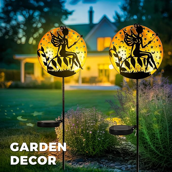 Solar Fairy Garden Lights, Metal Fairy Sculpture Pathway Stakes, Waterproof Outdoor Decorative Lights for Yard Art Patio Garden Porch, Gifts for Women Mom, 1 Pack