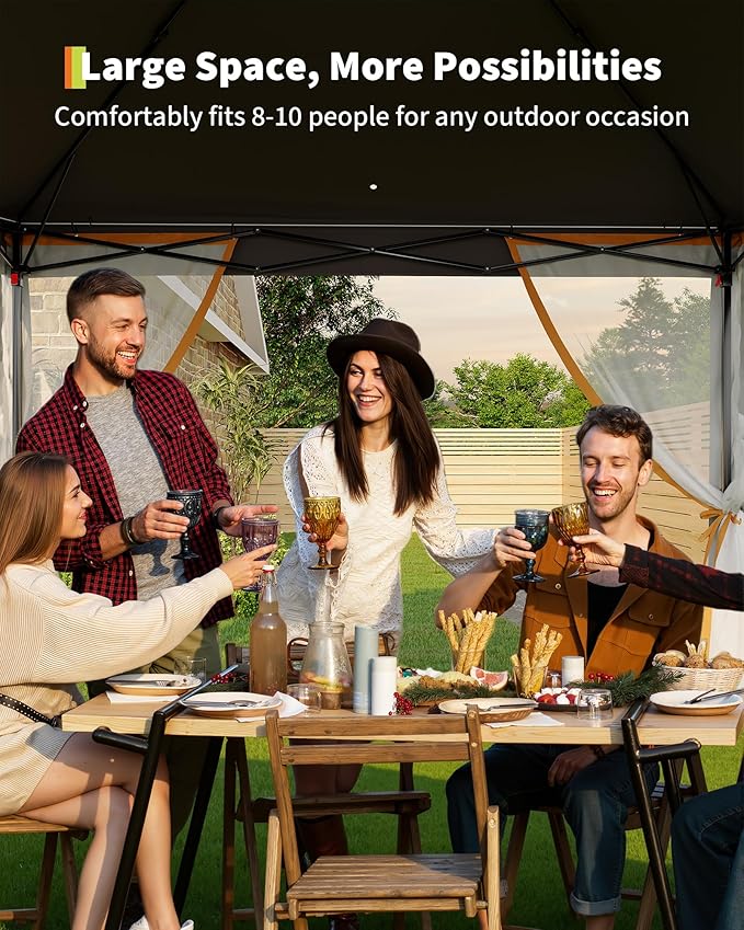 Garvee 11x11FT Pop Up Gazebo with Mosquito Netting, Outdoor Canopy Tent Easy Setup for Backyard Patio Garden Deck, Khaki