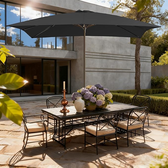 8x10FT Rectangular Patio Umbrella with Crank Lift for Garden,UV Protection Outdoor Umbrella for Deck,Pool and Yard,Black