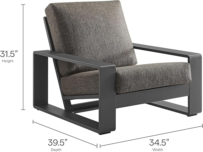 Modway Lirienne Aluminum 4-Piece Outdoor Furniture Set in Smoke – Patio Conversation Set with 3-Seater Sofa, 2 Armchairs & Coffee Table