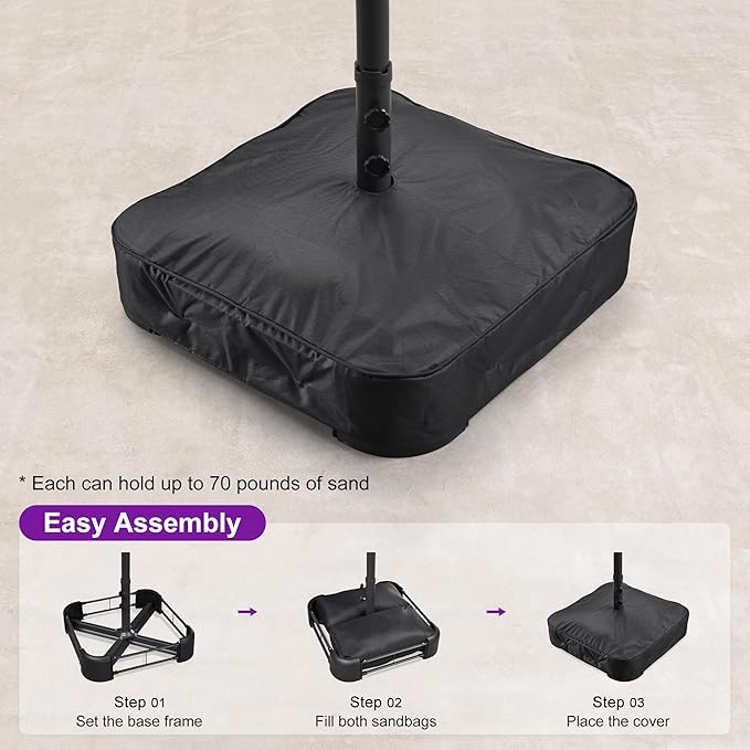 PURPLE LEAF 15ft Patio Market Umbrella with Base Double-Sided Rectangle Outdoor Table Sun Umbrellas with Crank 12 Heavy Duty Sturdy Ribs for Pool Beach Deck Backyard Cream