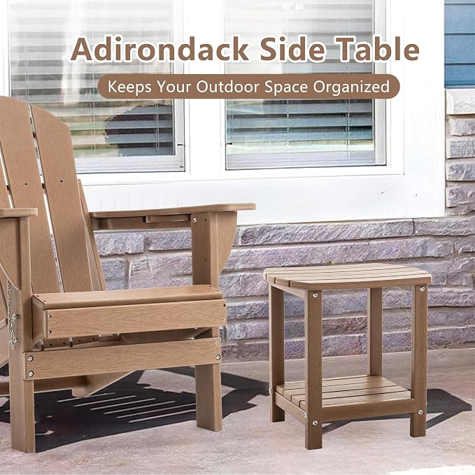 Adirondack Small Outdoor Side Table - Weatherproof HDPE Patio End Table with 2-Tier Storage for Firepit, Balcony, Garden, Poolside or Bathroom (Brown, Set of 4)