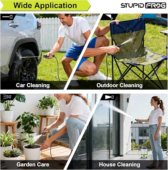 Portable Max 72 PSI Hand Sprayer, Cordless Garden Sprayer with 2000mAh Battery, 4-in-1 Nozzle, 12L Collapsible Bucket, Low Pressure Cleaner for Outdoor Cleaning, Camping, Gardening