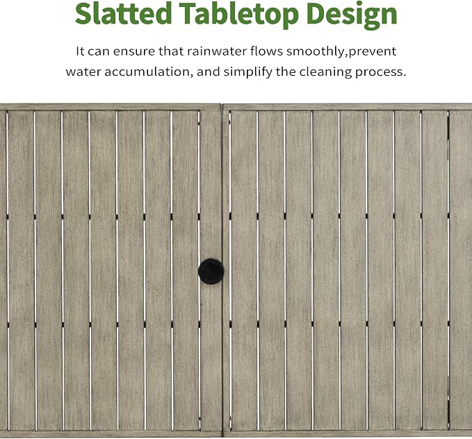 63"x35" Never-Rust Aluminum Outdoor Dining Table – Rectangular Patio Table for 6 with Umbrella Hole, Heavy Duty All-Weather for Poolside, Garden, Backyard, Porch, Deck, Gray Oak