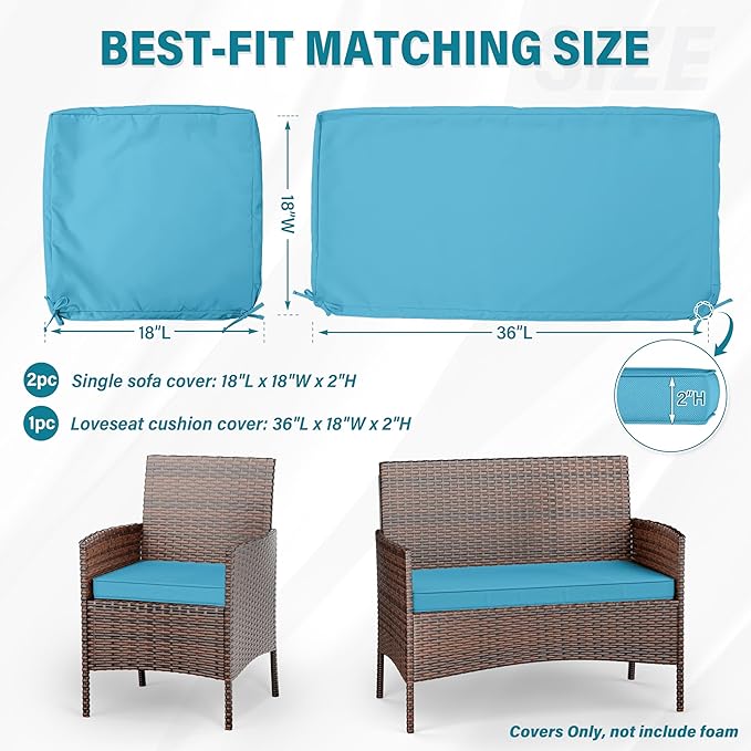 3 Pack of Outdoor Seat Cushion Replacement Set Suitable for 4 Pieces of Wicker Rattan Furniture Terrace Guest Set Sofa Chair (36x18x2, 18x18x2), Only Cover