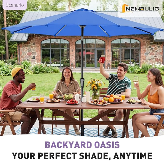 NEWBULIG Patio Umbrella, Outdoor Table Umbrellas with Push Button Tilt and Crank, Sturdy Ribs, Waterproof, UV Protection and Fade Resistant, for Pool, Garden, Market, Backyard