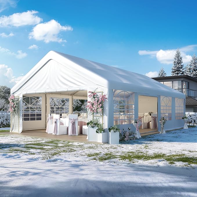 GARTOO 20' x 30' Canopy Party Tent & Carport - Heavy Duty Outdoor Wedding Gazebo with 4 Sand Bags, Event Shelter Canopy for Outdoor Event, Wedding, Birthday Party