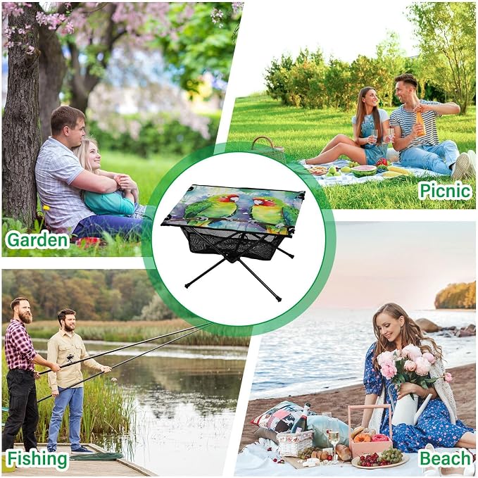 Cute Colored Parrots Folding Camping Table Portable Camping Table with Carry Bag for Outdoor Picnic Beach BBQ