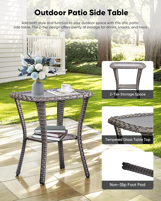 HUMMUH 10 Pieces Patio Furniture Set with Fire Pit High Back Wicker Outdoor Furniture Set Swivel Rocker Chairs 3-Seater Couch for Porch,Deck,Backyard