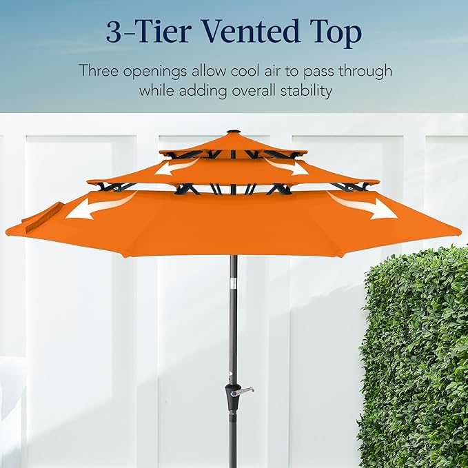 Best Choice Products 10ft 3-Tier Market Patio Umbrella, Outdoor Sun Shade with Tilt, Crank Lift, 8 Ribs for Backyard, Deck, Poolside