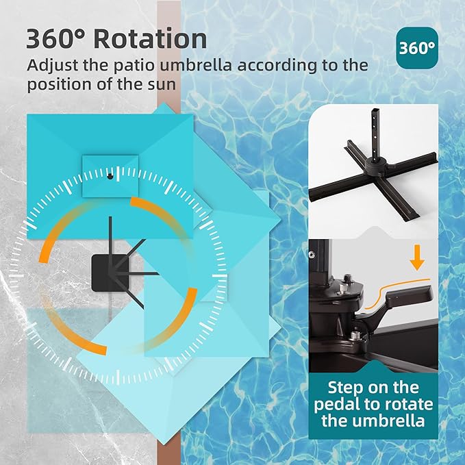 9x12 FT Patio Umbrella with LED Lights Cantilever Outdoor Large Heavy Duty Rectangle Aluminum Offset Umbrellas Double Top 360 Rotation 7 Tilt Adjustment for Pool Deck Garden, Turquoise