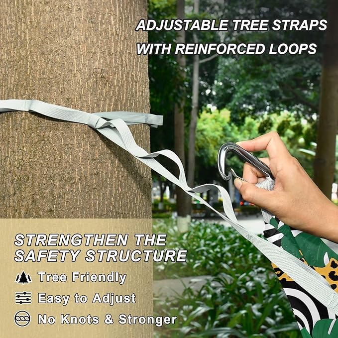 Camping Hammock Outdoor Hammocks for Outside Leopard Tropical Leaf Beach Trees Portable Lightweight with Pockets Tree Straps Indoor Small