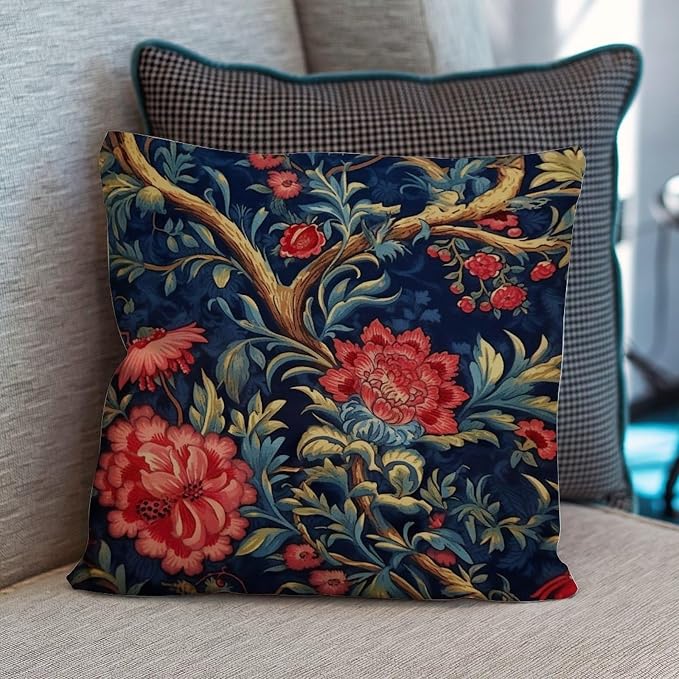 Throw Pillow Covers Navy Blue Floral Botanical Throw Pillow Covers Farmhouse Burgundy Gold Olive Pillow Cover Accent Farmhouse Decor Pillow for Patio Furniture Tent Garden 24x24 in