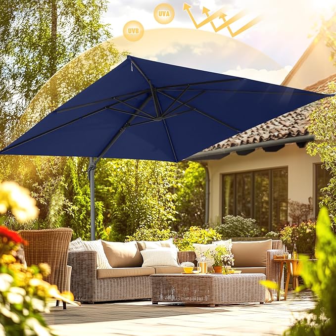 HOTEEL10x10ft Patio Umbrella Cantilever Umbrellas Double Top - Upgrade and Intensify - 360 Rotation and 5 Angles Adjustment - Aluminum Offset Pool Umbrella Outdoor Umbrellas for Patio Garden Pool