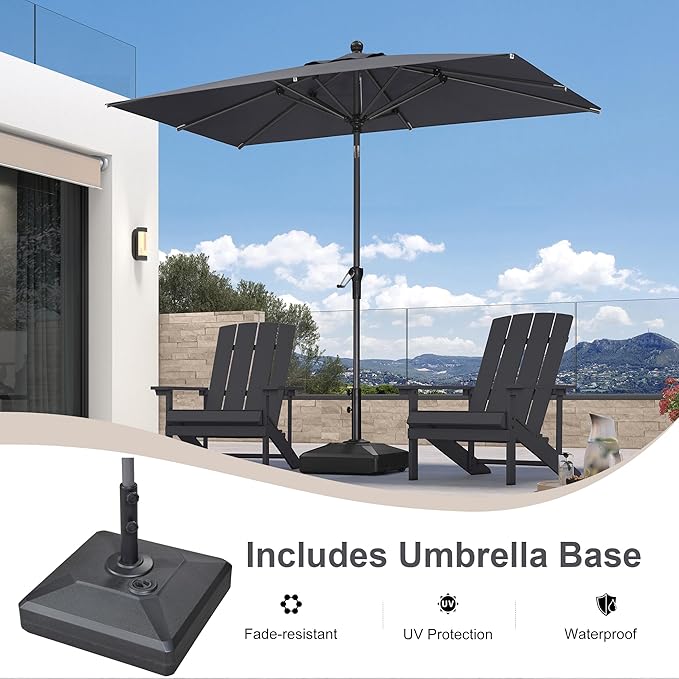 PURPLE LEAF 8' x 5' Rectangle Patio Market Umbrella with Base Outdoor Table Umbrellas Aluminum Frame Sun Shade with 8 Sturdy Ribs Tilt for Garden Deck Lawn Pool Light Gray