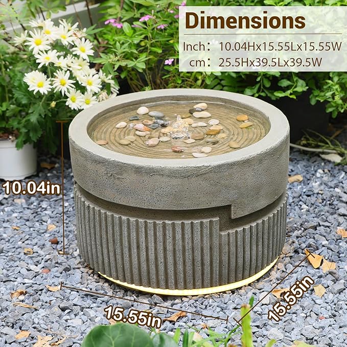 Sunlinua Small Modern Outdoor Water Fountain with Led Lights Tiered Cascading Waterfall Feature with Quiet Pump Floor Water Fountain for Patio Garden Backyard Decking Home and Indoor Décor Brown