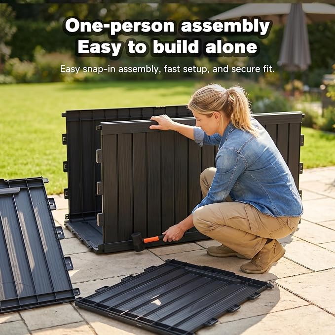 180 Gallon Large Outdoor Storage XXL Deck Box for Patio Furniture, Outdoor Cushions, Garden Tools and Sports/Pools Equipment, Waterproof Resin, Lockable, Black (180, Gallons)
