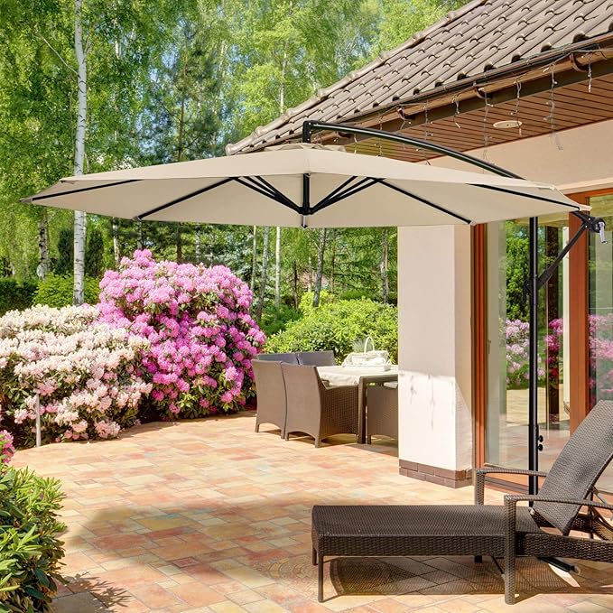 MEWAY 10ft Outdoor Umbrella Patio Offset Cantilever Umbrella, Large Market Deck Pool Backyard Sunshade Umbrella with 8 Sturdy Ribs, Crank & Cross Base