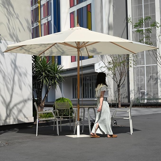 Yescom 13ft Coastal Solid Beech Wood Umbrella Pulley Lift Commercial Base with Wheel Included for Beach Club Seaside Restaurant Terrace Resort Poolside
