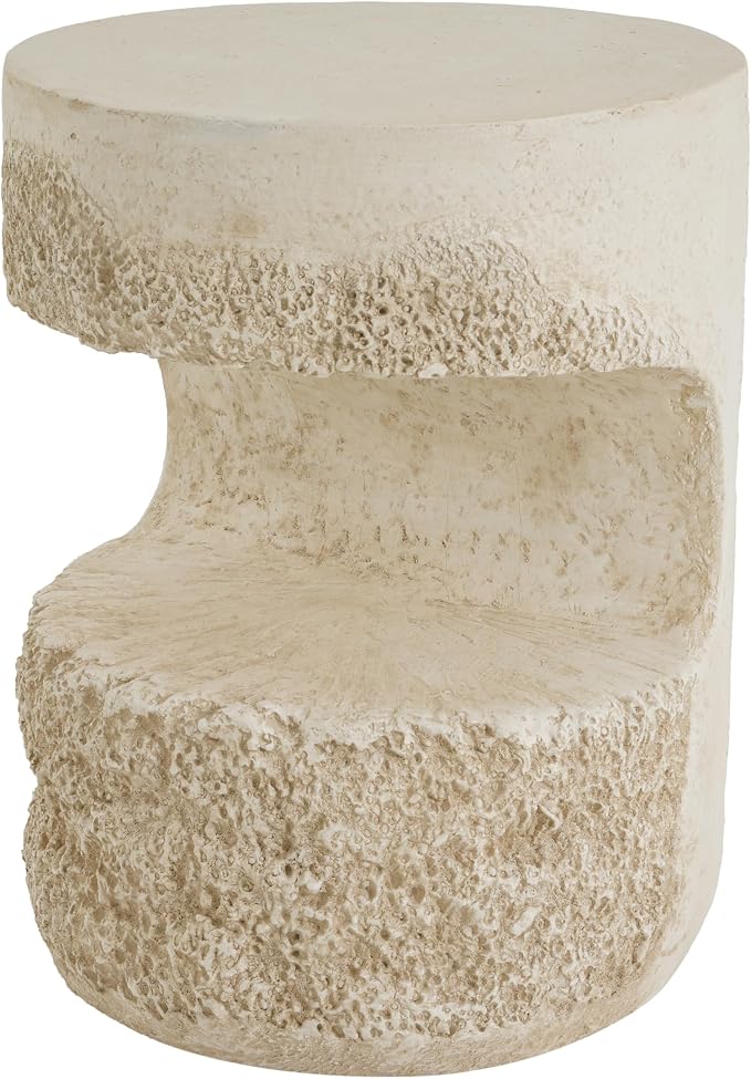 Christopher Knight Home Skye Round MGO Outdoor Side Table With Hollow Cylindrical Design, Square Accent Table with Stone-Like Texture, Weather Resistant Small End Table for Indoor/Outdoor Usage, Beige