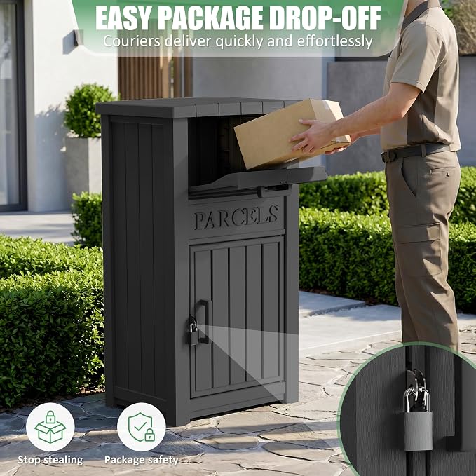 Large Package Delivery Boxes for Outside Waterproof Parcel Drop Storage Box UV Resistant Resin Lockable Secure for Outdoor Porch Patio (Black-2)