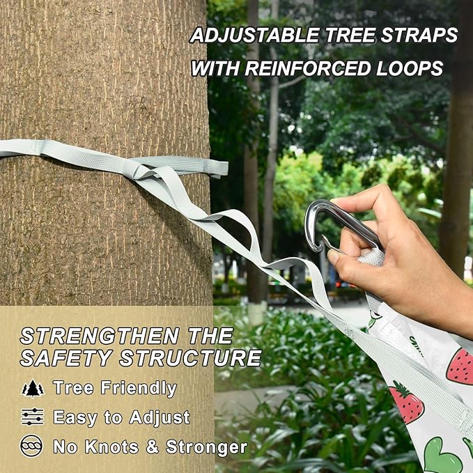 Camping Hammock Outdoor Hammocks for Outside Frog Strawberry White Beach Trees Portable Lightweight with Pockets Tree Straps Indoor