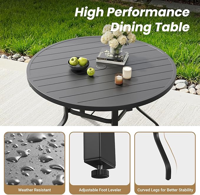 Soohow Patio Dining Set for 4, 5-Piece Round Table Outdoor Dining Set, 4 x Swivel Patio Chairs and 1 x 41 Round Outdoor Dining Table, for Poolside, Backyard and Proch