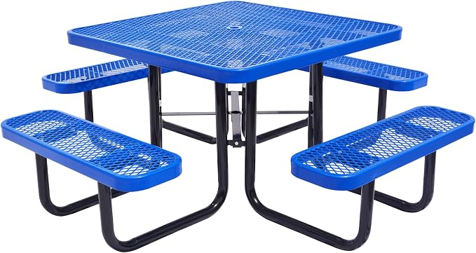 Heavy Duty 46" Steel Square Picnic Table,Expanded, Metal Outdoor Table (Blue)