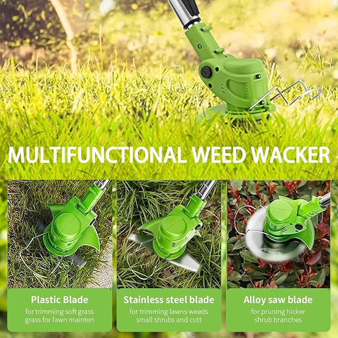 Cordless Garden Strimmers with Metal Blades, Electric Cordless 21v Grass Strimmer with 2 X 2000mAh Battery, Garden Trimmer Telescopic Lightweight with Roller, 850W, for Gardens Lawns Weeds Trimmer