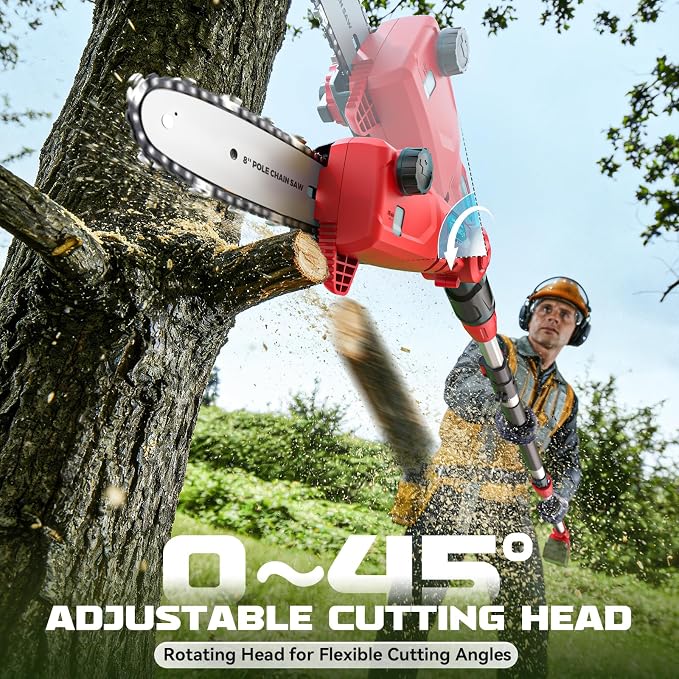 Ecarke Electric Pole Saw Compatible with Milwaukee 18V, 8 Inch Tree Trimmer Cutter, 16FT Max Total Reach, Cordless Chainsaw, 26ft/s Cutting Speed Pruner for Tree Trimming, Branch Pruning (Tool Only)