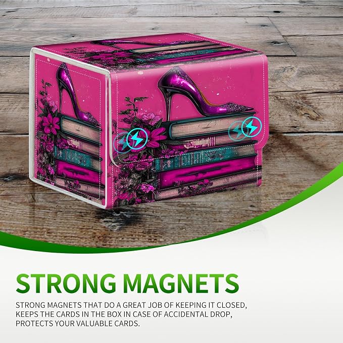 Card Deck Box for MTG, Cards Storage Box Fits 120+ Sleeved, Leather Small Size Strong Magnetic Closing Card Case for Board Games Magic TCG CCG Baseball Collection, Pink High Heels