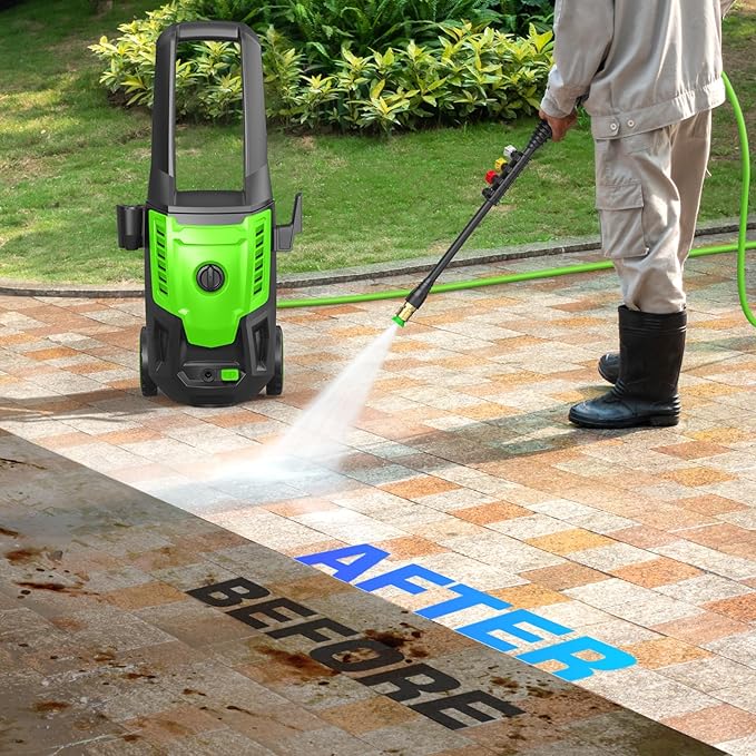 5000PSI Pressure Cleaner, High Power Cleaner Machine, with 4 Nozzle and Soap Bottle for Cars/Fences/Driveways/Home/Patios (Grass)