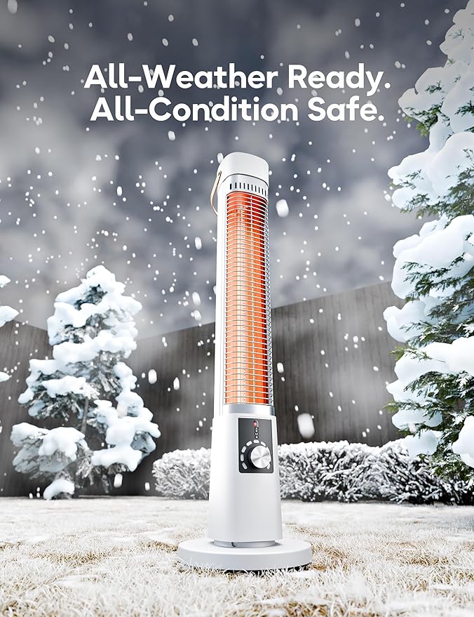 Patio Heater for Outdoor Use, Infrared Electric Outdoor Heater, 1500W Instant Heating, 60-Degree Oscillation, 9 Heat Levels, 9H Timer, Remote, for Garage, Backyard, Large Room, Indoor, 32.2", Pearl