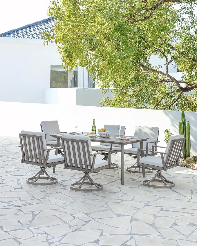 Outdoor Swivel Patio Dining Chairs, 2 Pieces Aluminum Patio Swivel Chairs with Cushions, 360° Rotation, Weather-Resistant Patio Dining Furniture Chairs for Decks, Garden, Poolside, Limed Oak