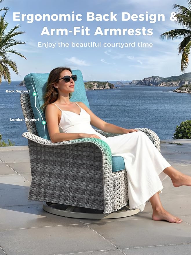 15 Piece Outdoor Wicker Rattan Sectional Sofa Set with Swivel Chairs, 12-Seats Conversation Set with 4" Thickened Cushions & Coffee Table, All-Weather PE Rattan for Garden, Backyard, Porch, Turquoise