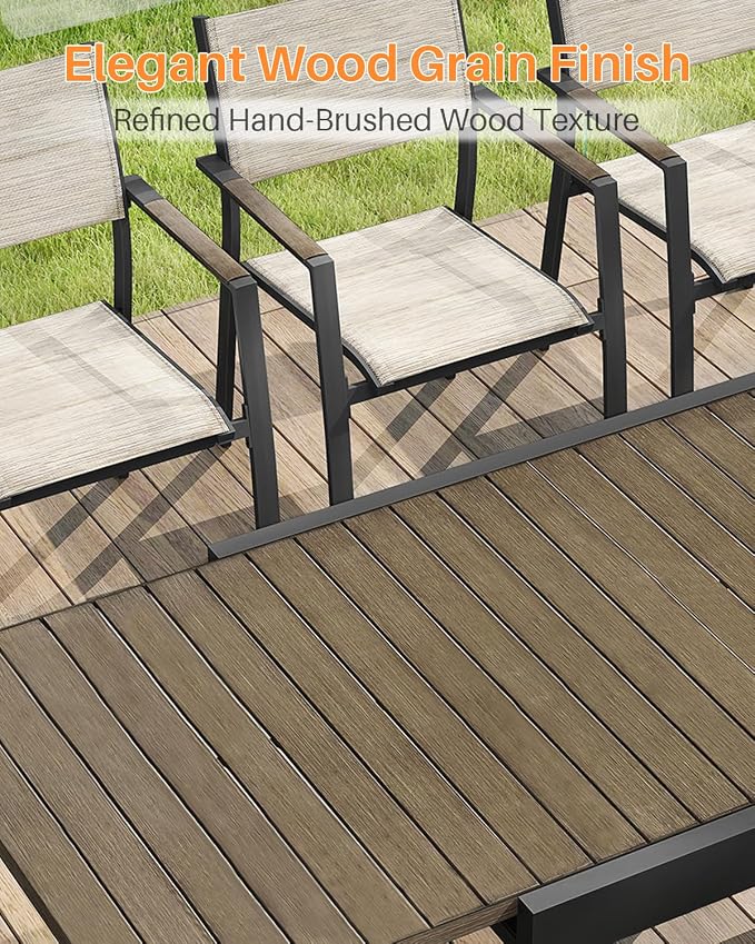 Extendable Outdoor Dining Table for 4-8 Person, Never-Rust Aluminum Expandable Patio Dining Table, 38"-77" Adjustable Square/Rectangle Extendable Patio Table for Garden, Lawn, Deck, Limed Oak