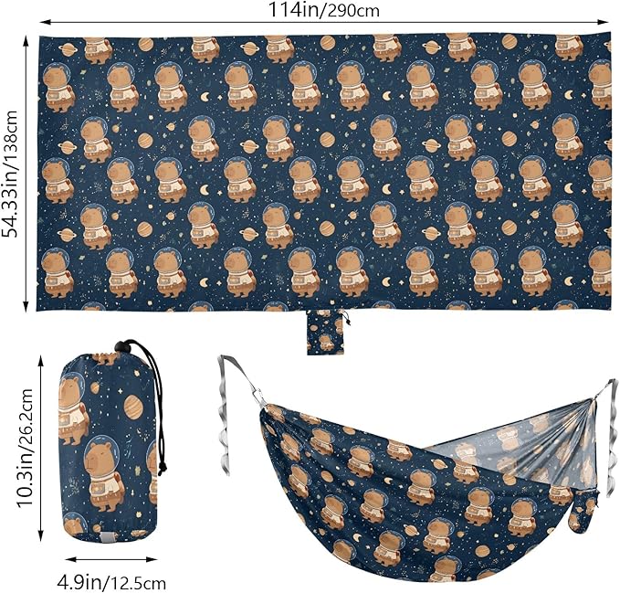 Camping Hammock Outdoor Hammocks for Outside Astronaut Capybara Beach Trees Portable Lightweight with Pockets Tree Straps Indoor