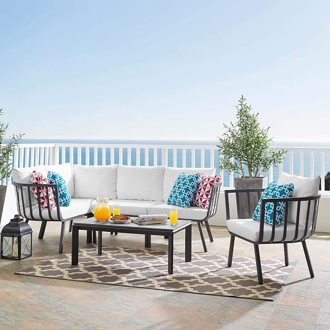 Modway Riverside 4 Piece Sectional Set with Armchair and Table, 61. 5" L x 114" w x 28" H, Gray White