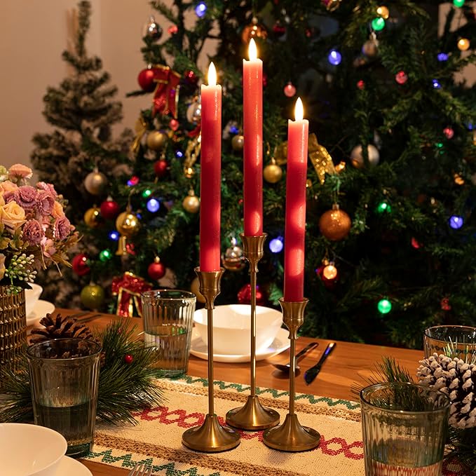 JOIONE Flameless Taper Candles with Remote Timer, 9.6" Red Real Wax Flickering Battery Operated Warm Light Electric LED Candle, Perfect for Christmas Party Wedding Decoration (6 Pack)