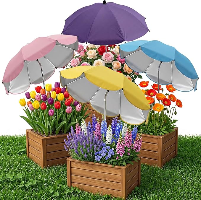 Plant Umbrellas for Outdoor Plants, Upgraded Large Garden Umbrella for Potted Plants Shade with Adjustable Height, 360° Adjustable Direction and Thickened Support Pole, Waterproof Sun Shade for Garden Potted Plants
