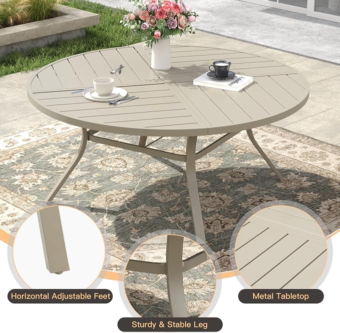 Patio Dining Set for 8, Round 53.1" Patio Dining Table and Stackable Outdoor Dining Chairs Outdoor Furniture for Backyard Porch Deck, Spliced Sandshell Table and Sandshell Chairs