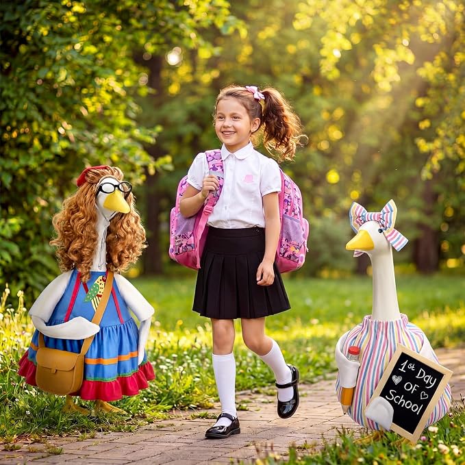 Back to School Porch Goose Outfit Teacher Classroom Goose Costume with Pencil Chalkboard Bow Hair Band for 23" Gooses Statue First Day of School Patio Yard Garden Lawn Outdoor Decor, 2 Style
