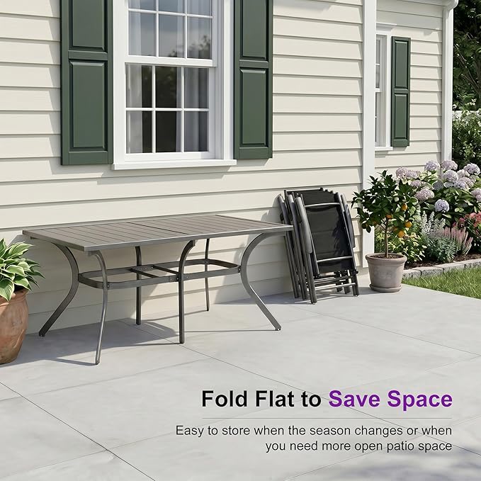 PURPLE LEAF Outdoor Dining Set for 11 Folding Patio Dining Set with Aluminum Rectangular Table and Padded Chairs All Weather Dining Table Sets for Garden Backyard Poolside, Black