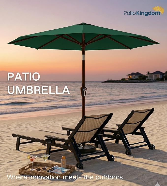 PatioKingdom 10FT Patio Umbrella with Push Button Tilt and Crank, Outdoor Market Umbrella with 8 Fiberglass Ribs, UV Protection Table Umbrella for Pool,Backyard,Garden,Deck