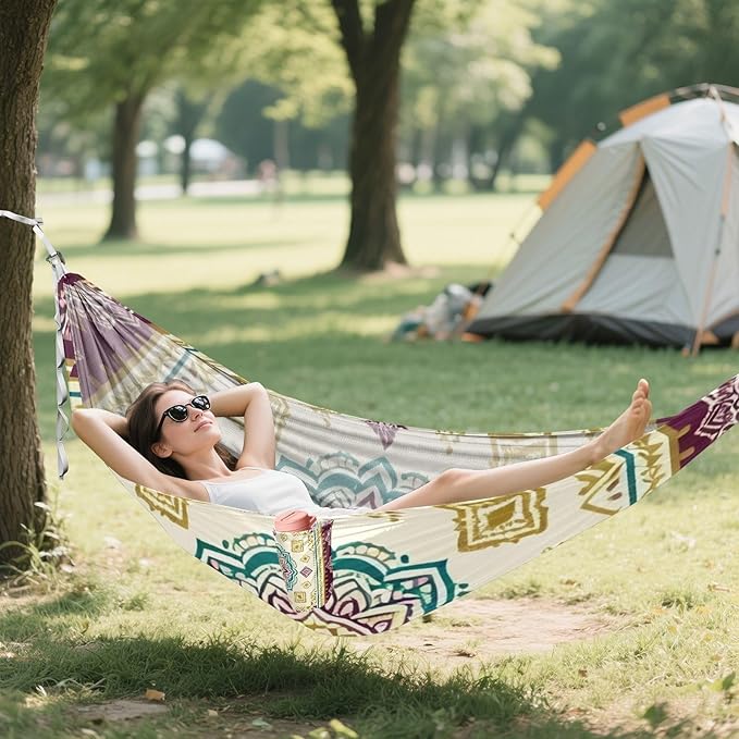 Mandala Pattern Camping Hammocks Fabric Hammock for Outside Patio Backyard Poolside