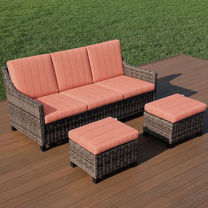 Wicker Patio Conversation Set, Outdoor Patio Chair Set with Deep Seating, Wide Armrests & Thick Cushions, All-Weather Outdoor Furniture Set for Patio, Porch, Deck & Backyard